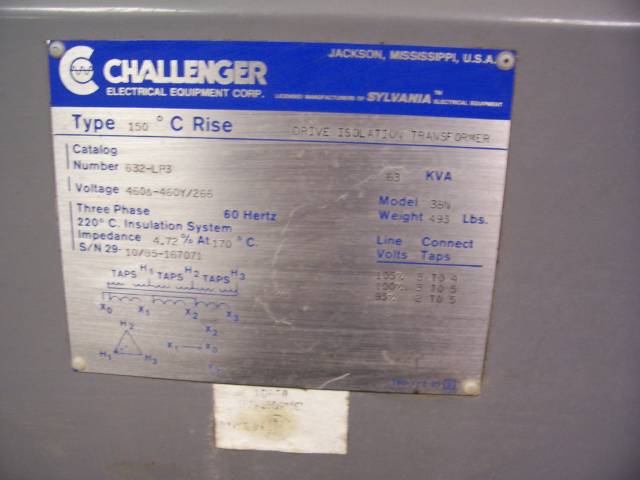 63 KVA, CHALLENGER, 3BN, 460/266, 3 PHASE DRIVE INSOLATION TRANS.