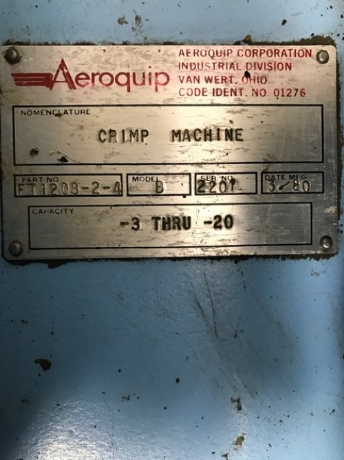AEROQUIP FT1208-2-4 MODEL B HYDRAULIC HOSE CRIMPING MACHINE