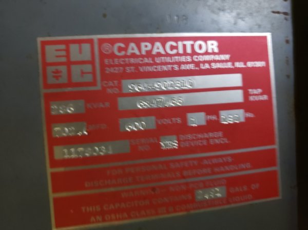 ELECTRIC UTILITIES CO 964-902310 CAPACITOR 286 KVAR 600V 1PH