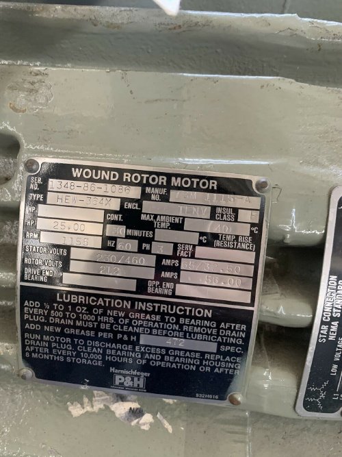 25HP 1155 RPM P&H HARNSCHFEGER HEW-364X TENV F 230/460 VOLTS