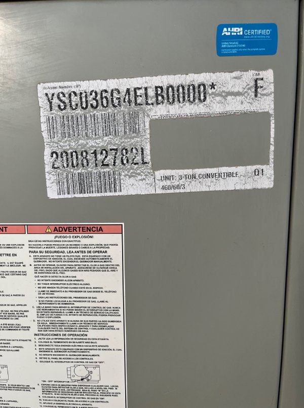 3 TON TRANE YSC036G4 GAS/ELECTRIC SEER 14 R-410A ROOFTOP AIR CONDITIONER