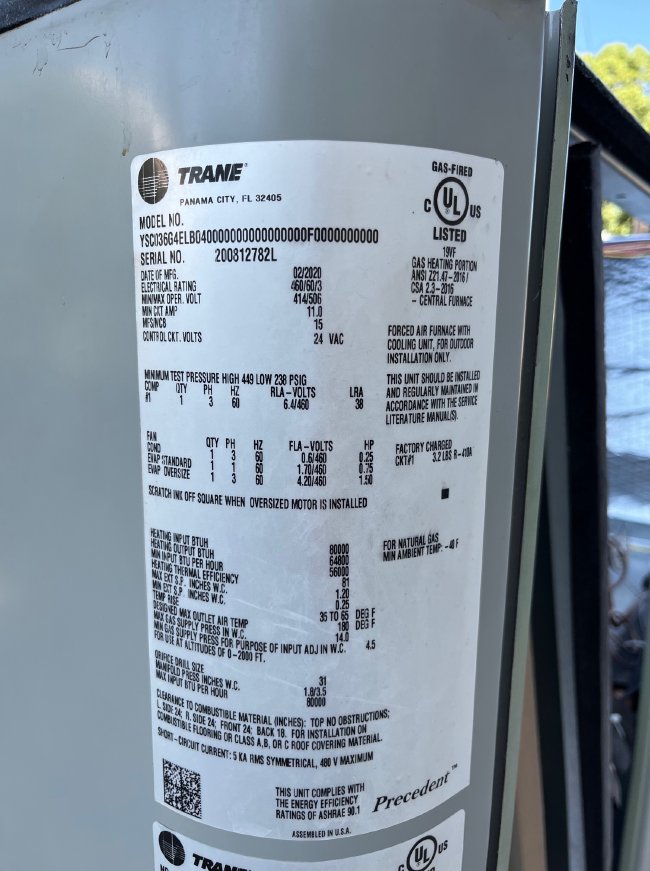 3 TON TRANE YSC036G4 GAS/ELECTRIC SEER 14 R-410A ROOFTOP AIR CONDITIONER