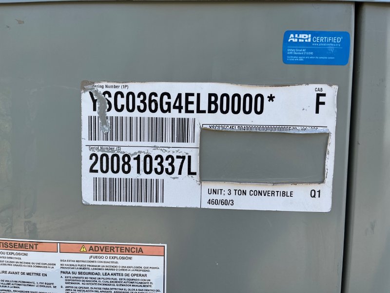 3 TON TRANE YSC036G4 GAS/ELECTRIC 460V-3PH SEER 14 R-410A
