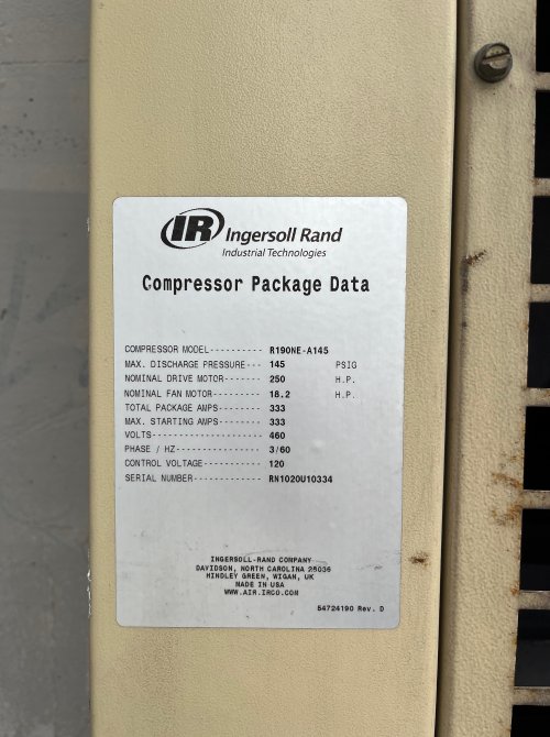 INGERSOLL RAND R190NE 250 HP 2 STAGE VSD AIR COMPRESSOR