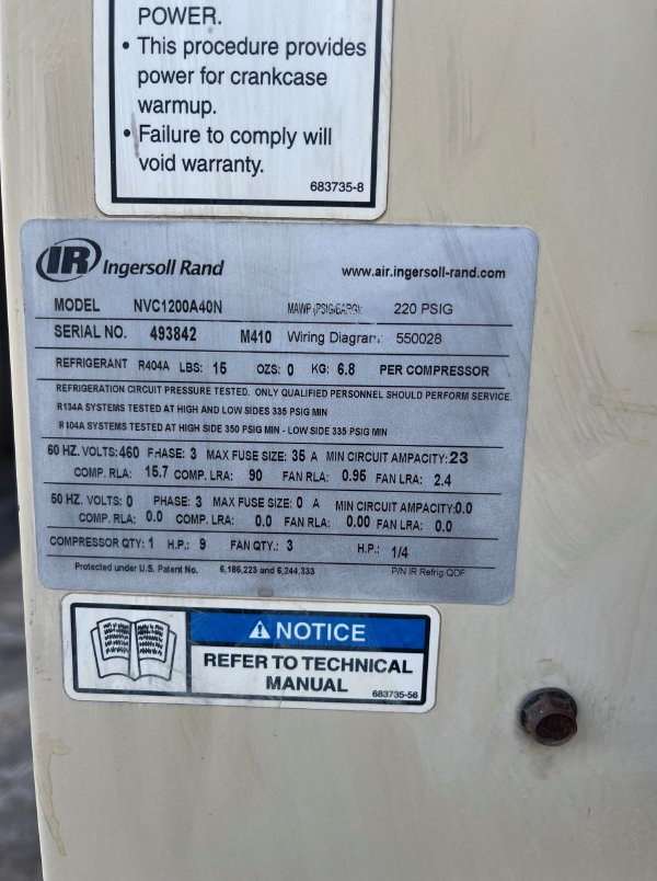 1200 CFM 220 PSI INGERSOLL RAND NVC1200A40N