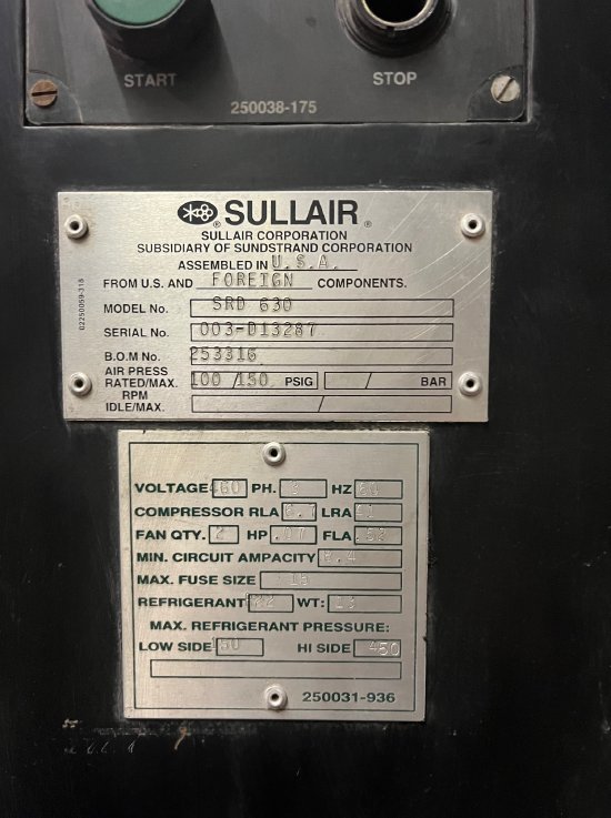 SULLAIR SRD 630 REFRIGERATED AIR DRYER