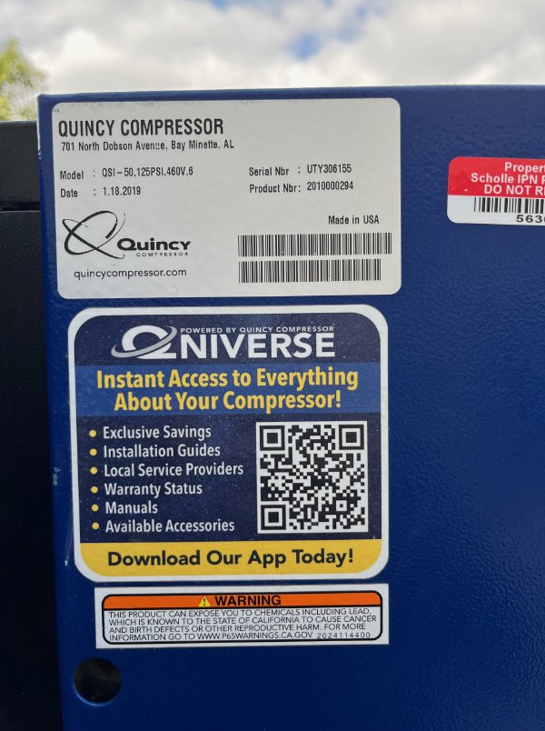 125 PSI, QUINCY, No. QSI-50, 50 HP, 2019,