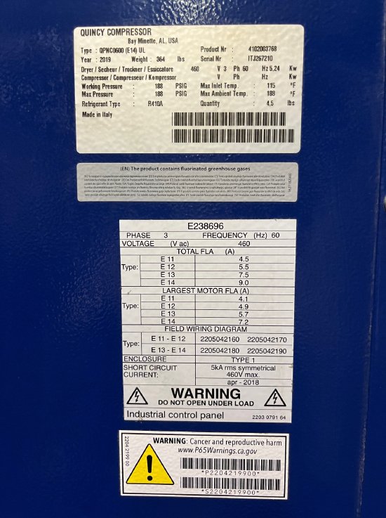 QUINCY QPNC0600 REFRIGERATED AIR DRYER