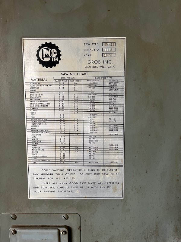 GROB 4V-18 18 VERTICAL BANDSAW