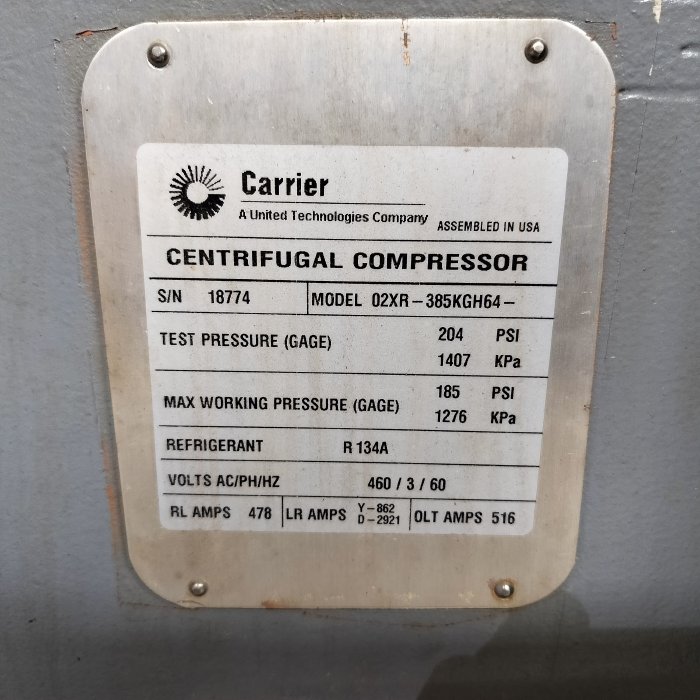 CARRIER EVERGREEN CHILLER HERMETI CENTRIFUGAL LIQUID CHILLER MDL19XRV4647385KGH