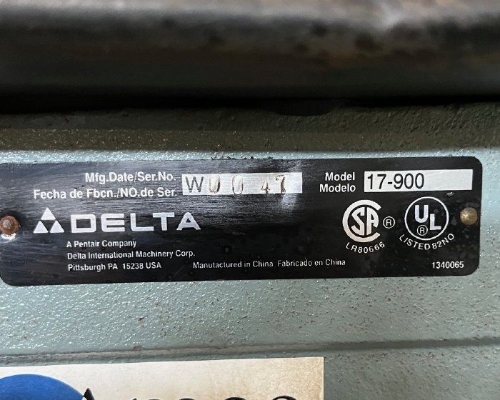 DELTA DRILL PRESS MODEL 17-900 115/230V 16-1/2 1720 RPM