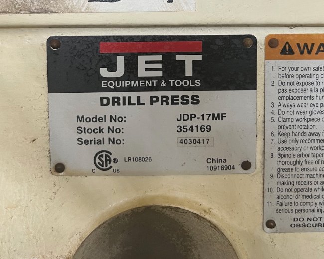 JET JDP-17MF 16-1/2 FLOOR MOUNT DRILL PRESS