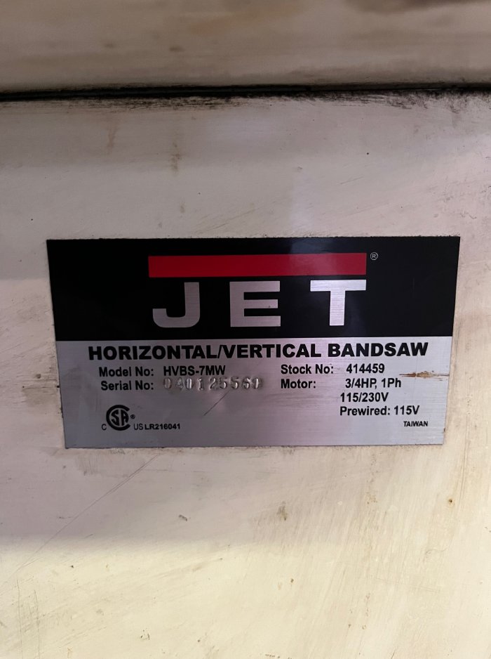 7 JET HVBS-7MW HORIZONTAL/VERTICAL BANDSAW